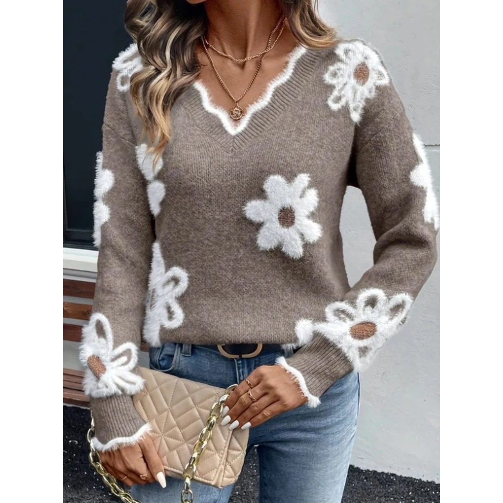 Katharina | Damen Pullover mit großen Blumen