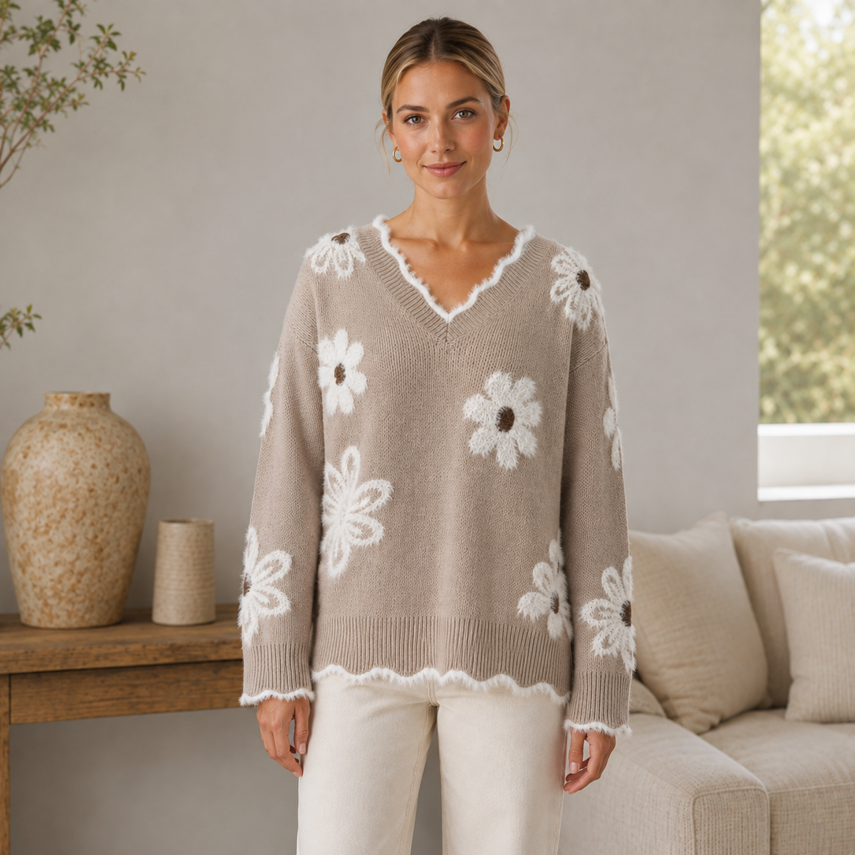 Katharina | Damen Pullover mit großen Blumen