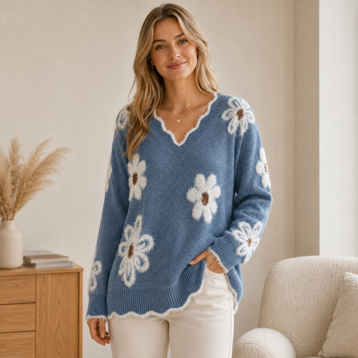 Katharina | Damen Pullover mit großen Blumen