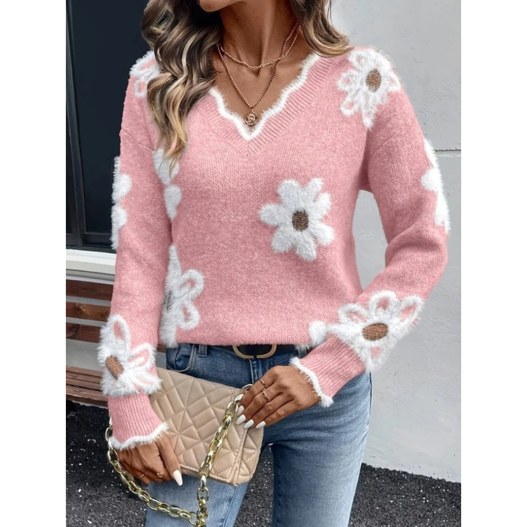 Katharina | Damen Pullover mit großen Blumen