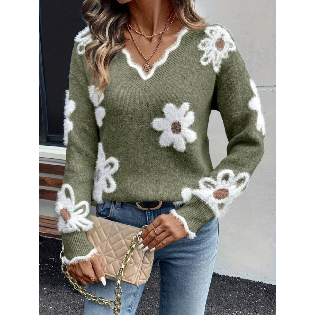 Katharina | Damen Pullover mit großen Blumen