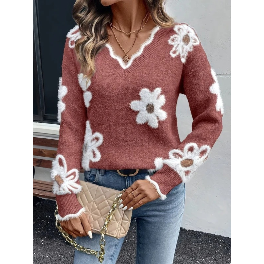 Katharina | Damen Pullover mit großen Blumen
