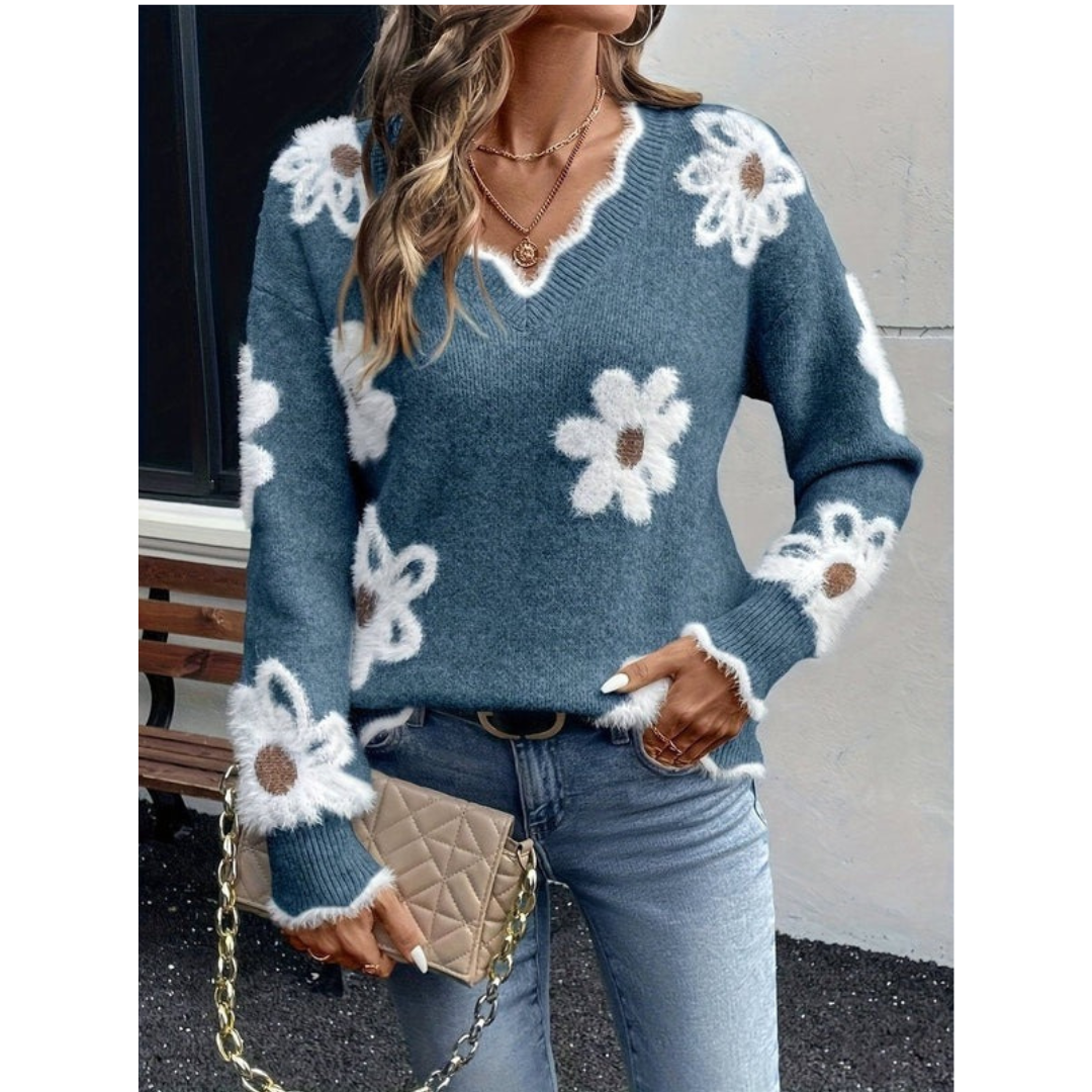 Katharina | Damen Pullover mit großen Blumen