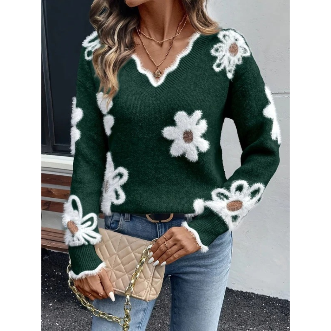 Katharina | Damen Pullover mit großen Blumen
