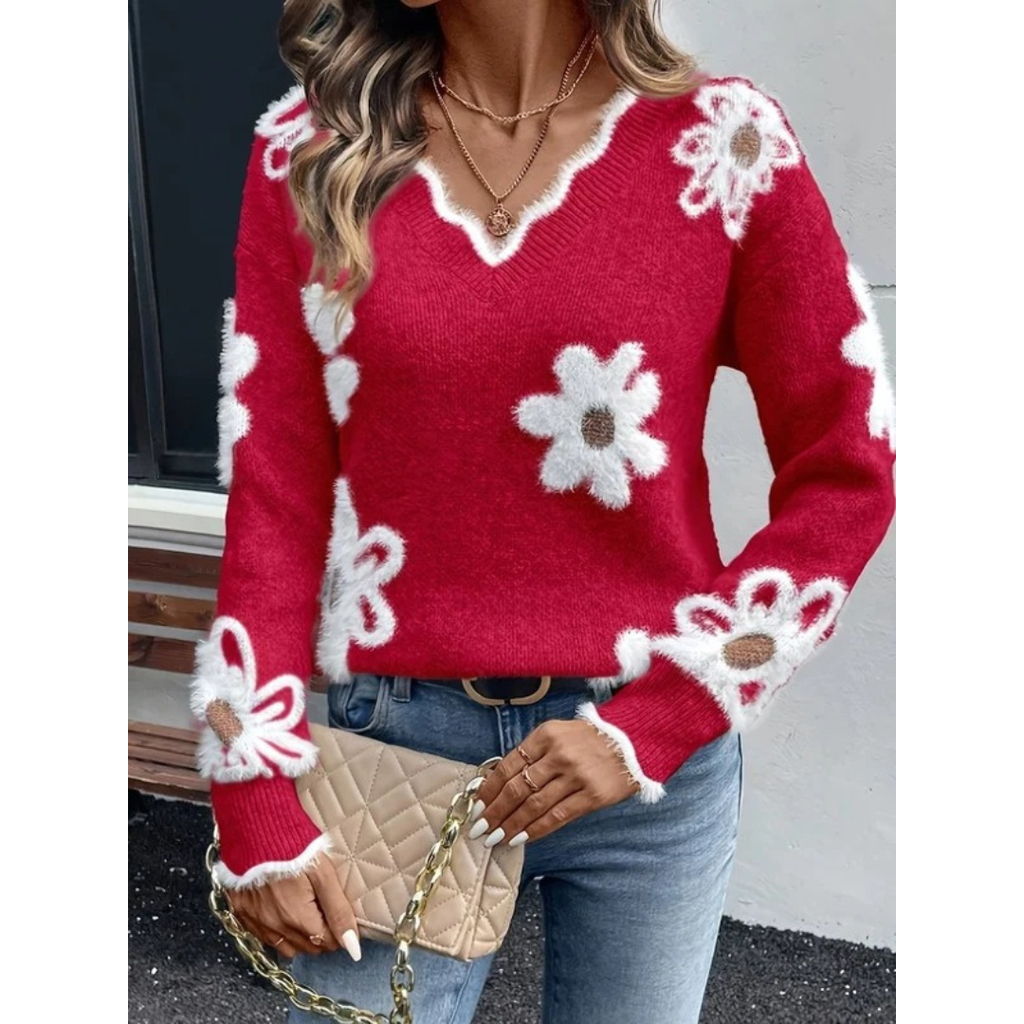Katharina | Damen Pullover mit großen Blumen