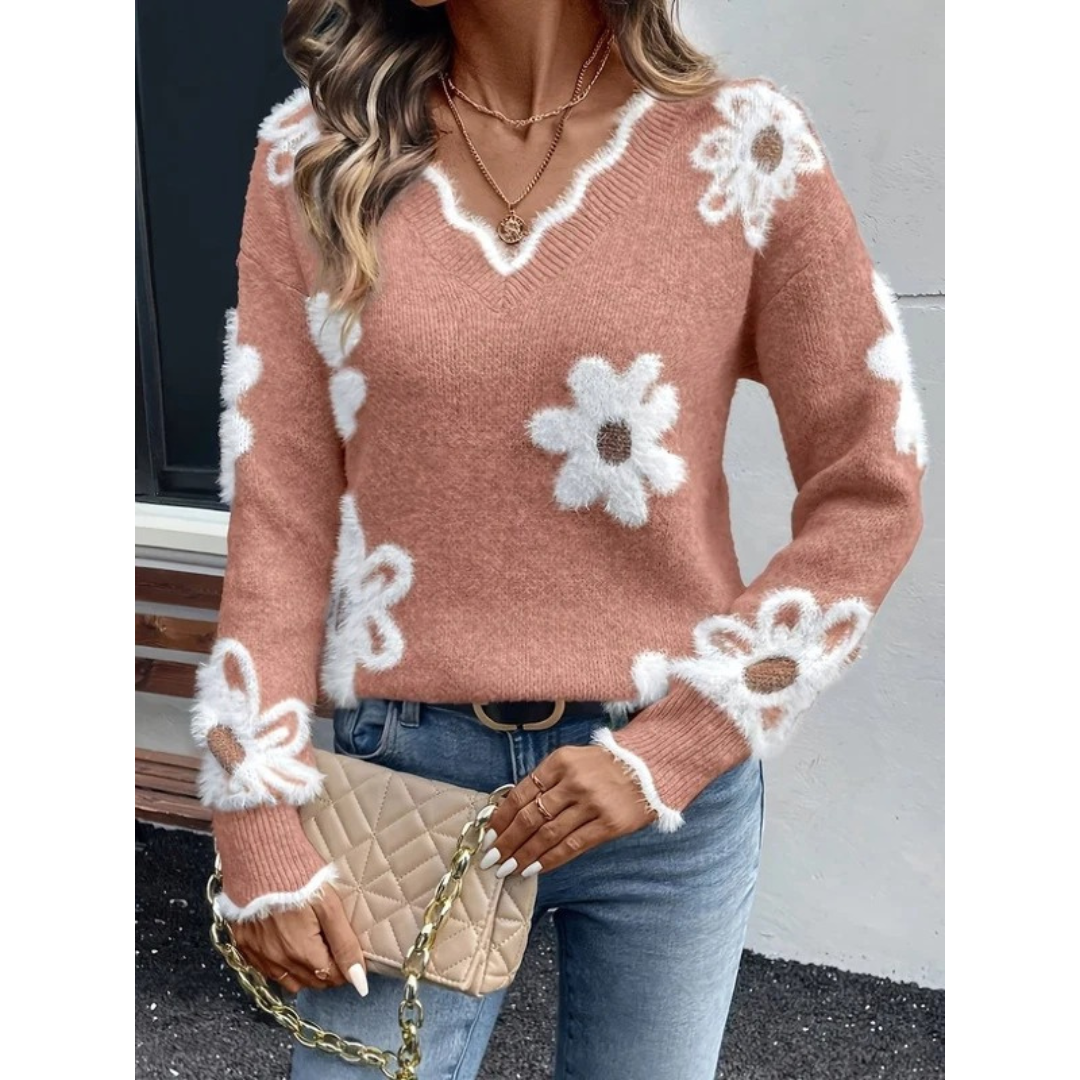 Katharina | Damen Pullover mit großen Blumen