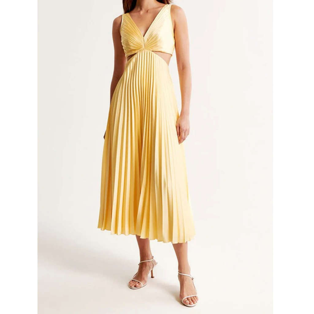 Käthe | Damen Elegante Gelbes Maxikleid Mit V-Ausschnitt