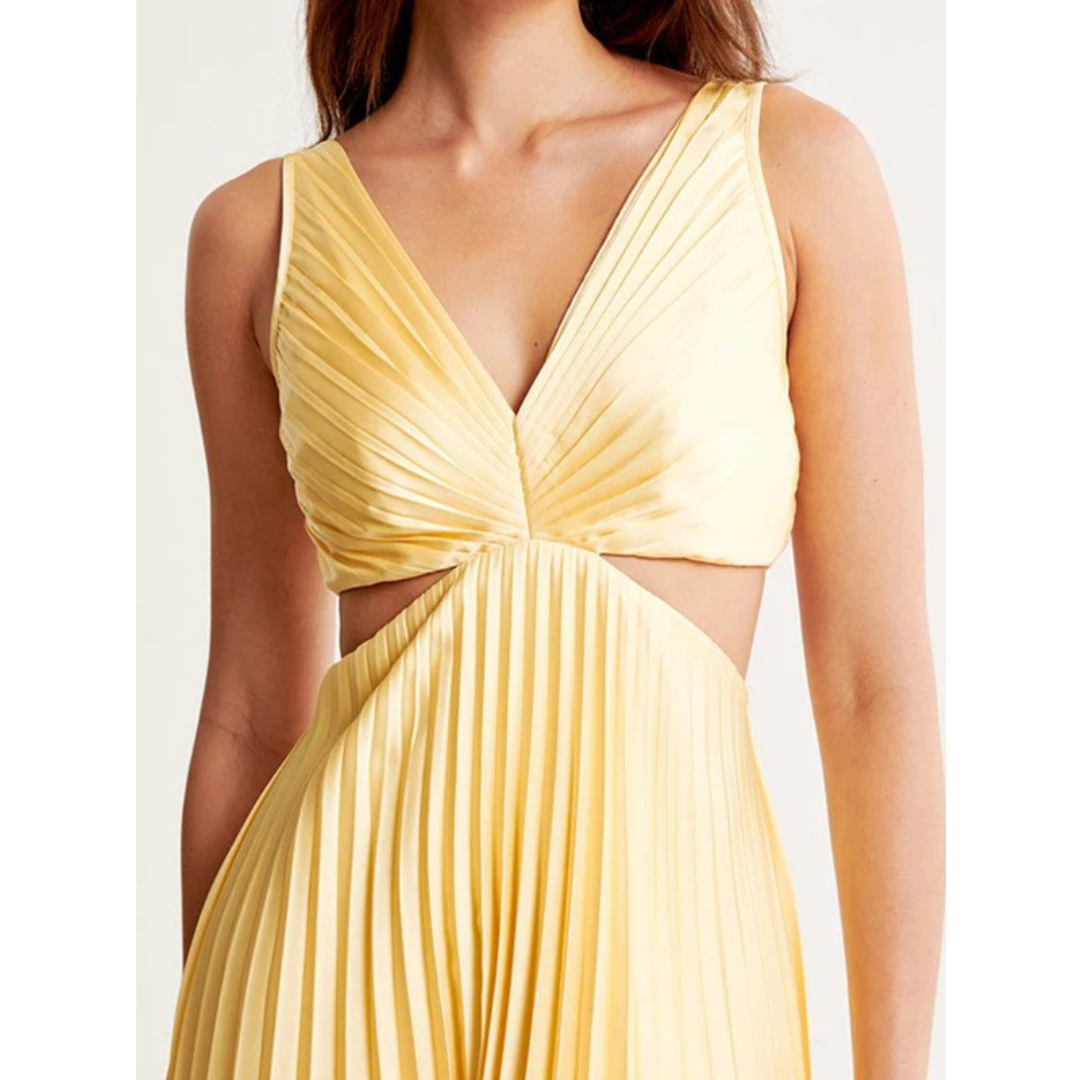Käthe | Damen Elegante Gelbes Maxikleid Mit V-Ausschnitt