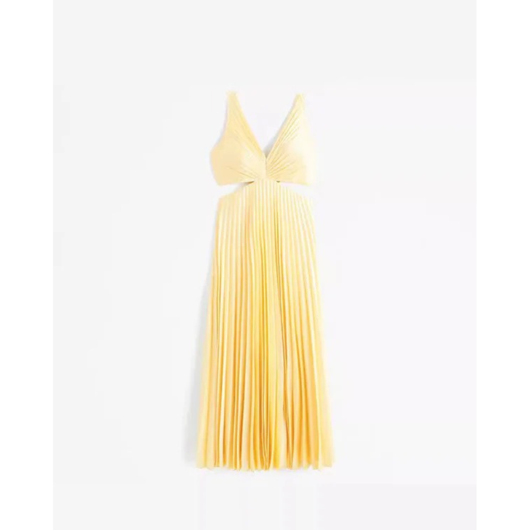 Käthe | Damen Elegante Gelbes Maxikleid Mit V-Ausschnitt