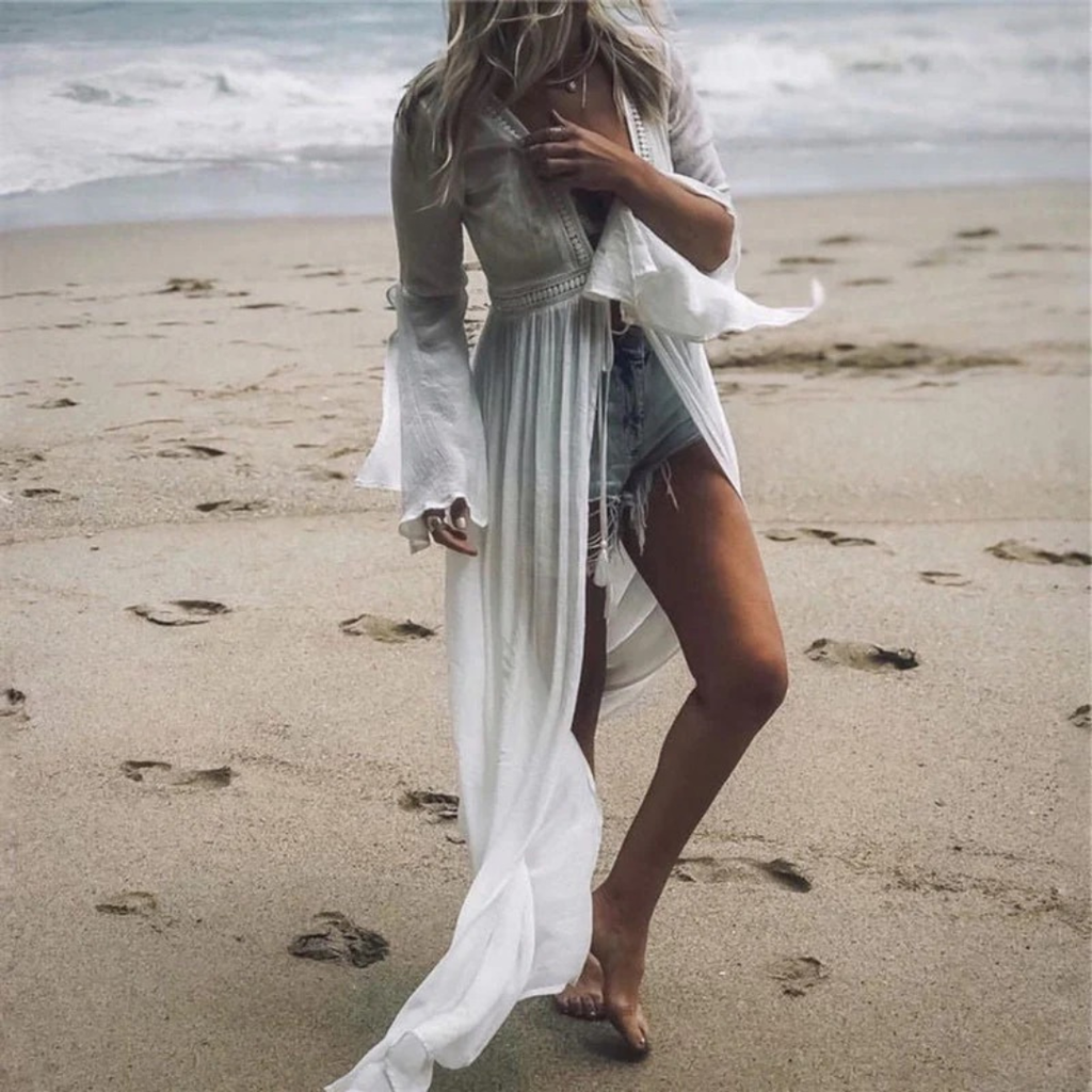 Käthe | Damen Elegante Weißes Maxi-Tunika Strandkleid