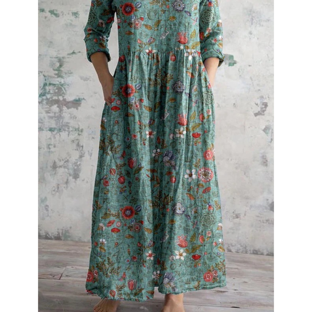 Käthe | Grünes Boho Sommerkleid Maxi Elegant Freizeit