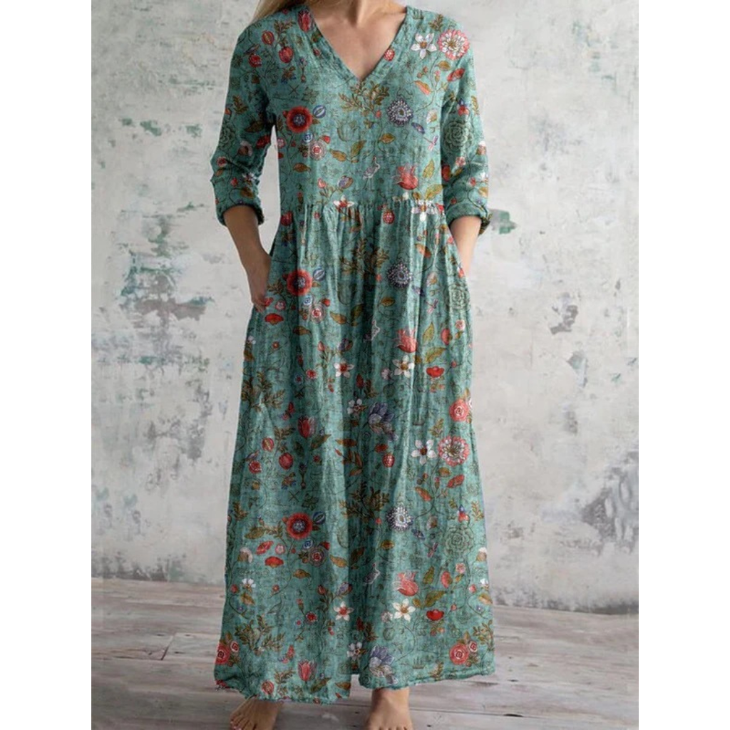 Käthe | Grünes Boho Sommerkleid Maxi Elegant Freizeit