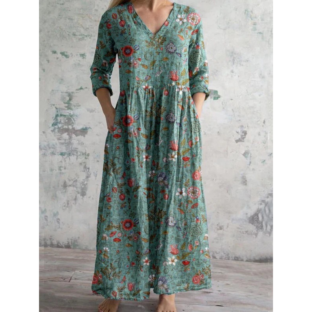 Käthe | Grünes Boho Sommerkleid Maxi Elegant Freizeit