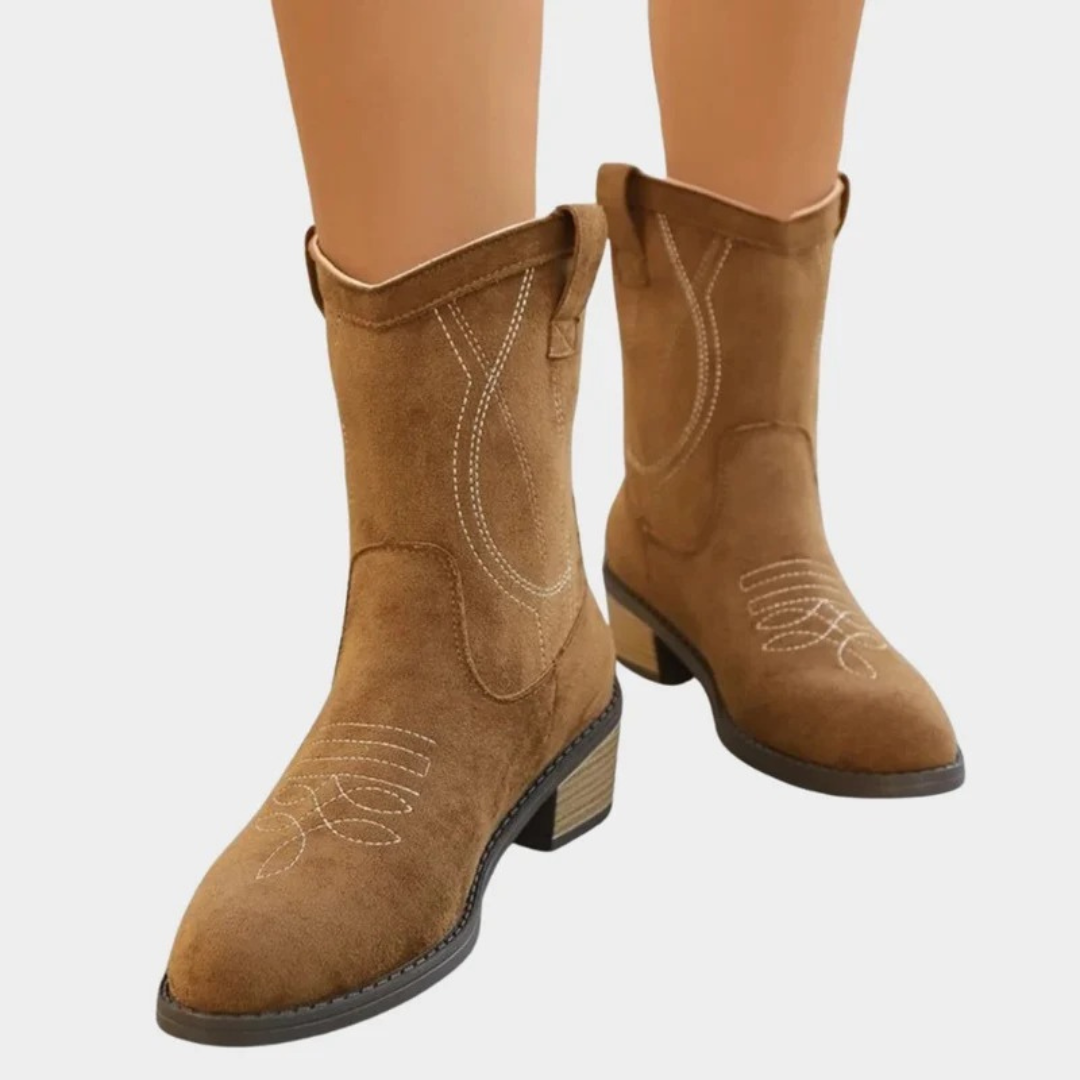 Kathleen | Damen Orthopädische Cowboy Stiefeletten mit Muster und Absatz