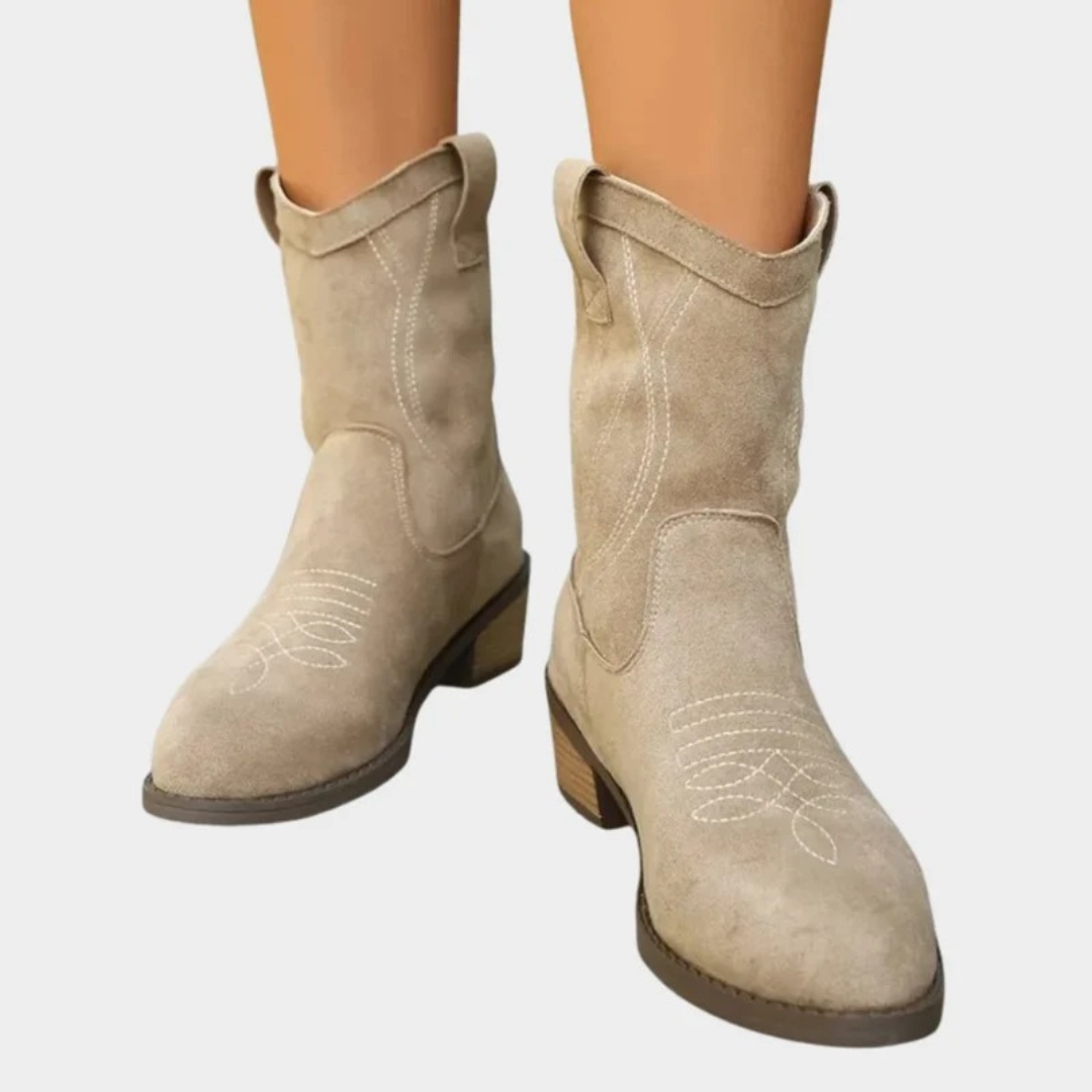 Kathleen | Damen Orthopädische Cowboy Stiefeletten mit Muster und Absatz