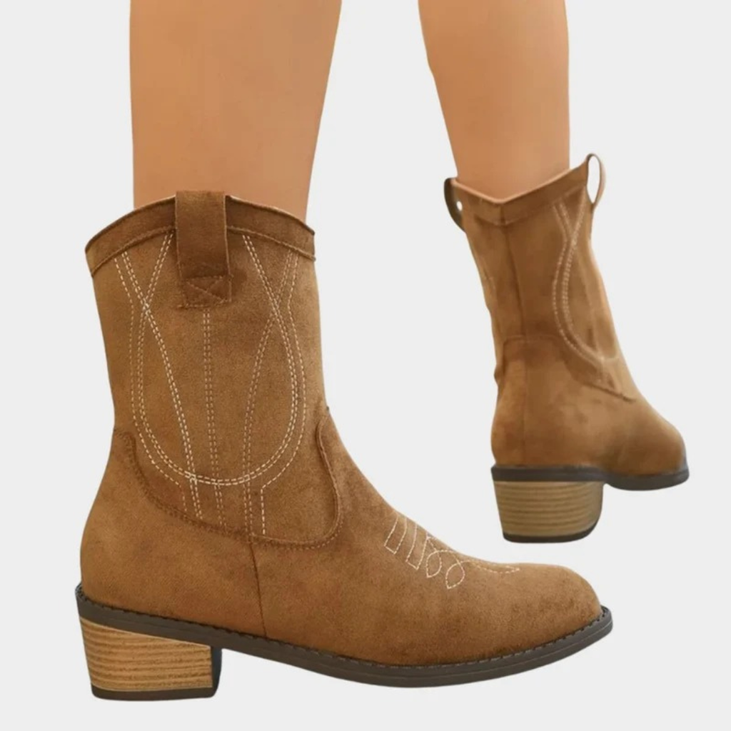 Kathleen | Damen Orthopädische Cowboy Stiefeletten mit Muster und Absatz
