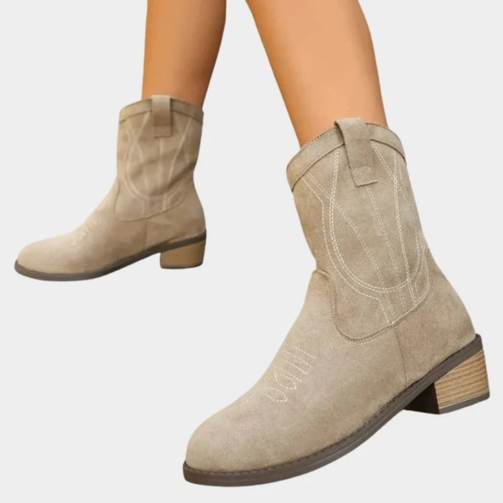Kathleen | Damen Orthopädische Cowboy Stiefeletten mit Muster und Absatz