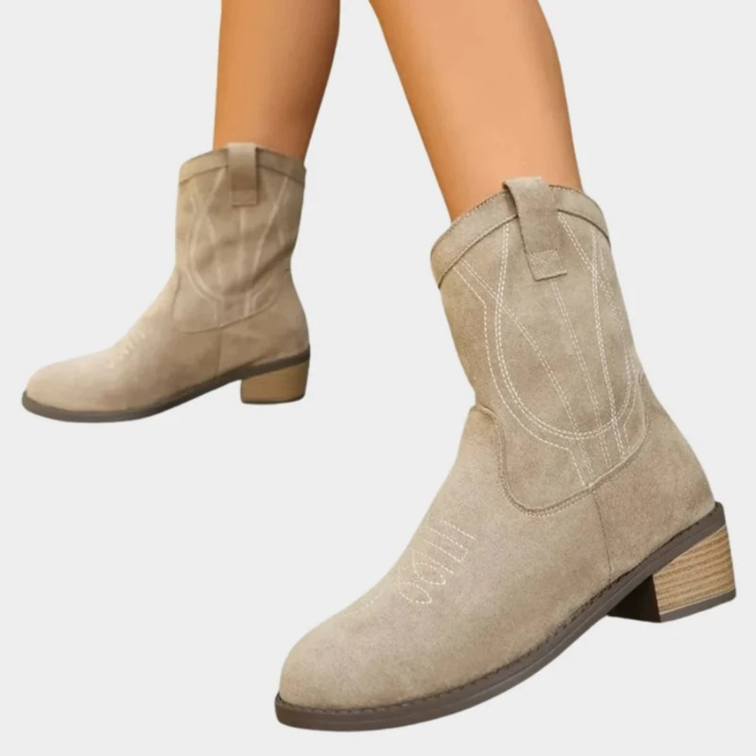 Kathleen | Damen Orthopädische Cowboy Stiefeletten mit Muster und Absatz