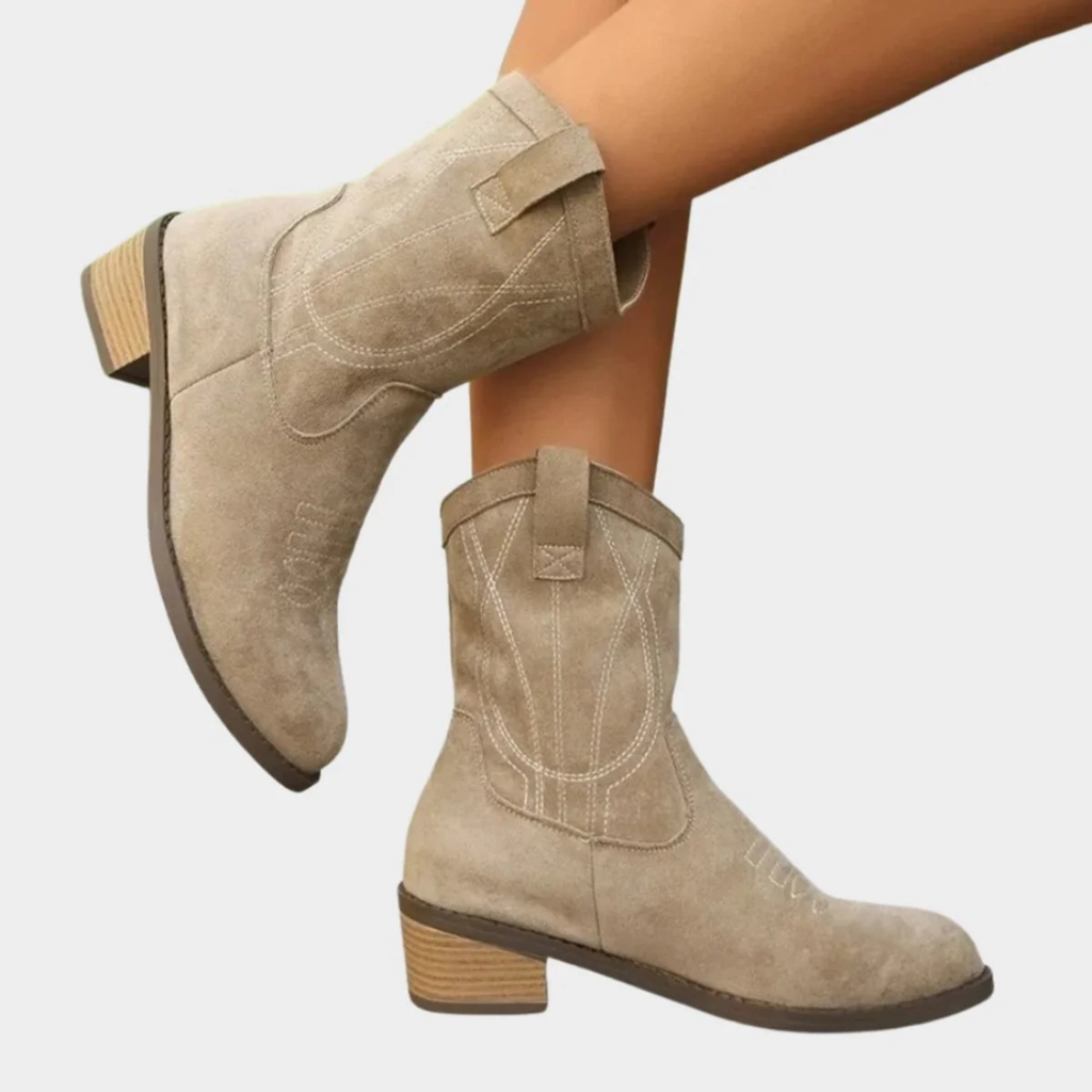 Kathleen | Damen Orthopädische Cowboy Stiefeletten mit Muster und Absatz