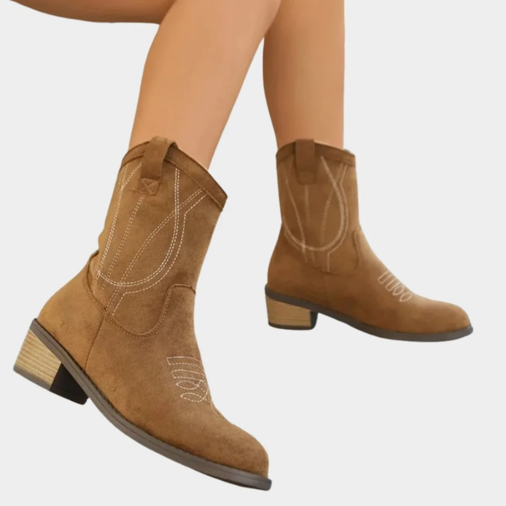 Kathleen | Damen Orthopädische Cowboy Stiefeletten mit Muster und Absatz