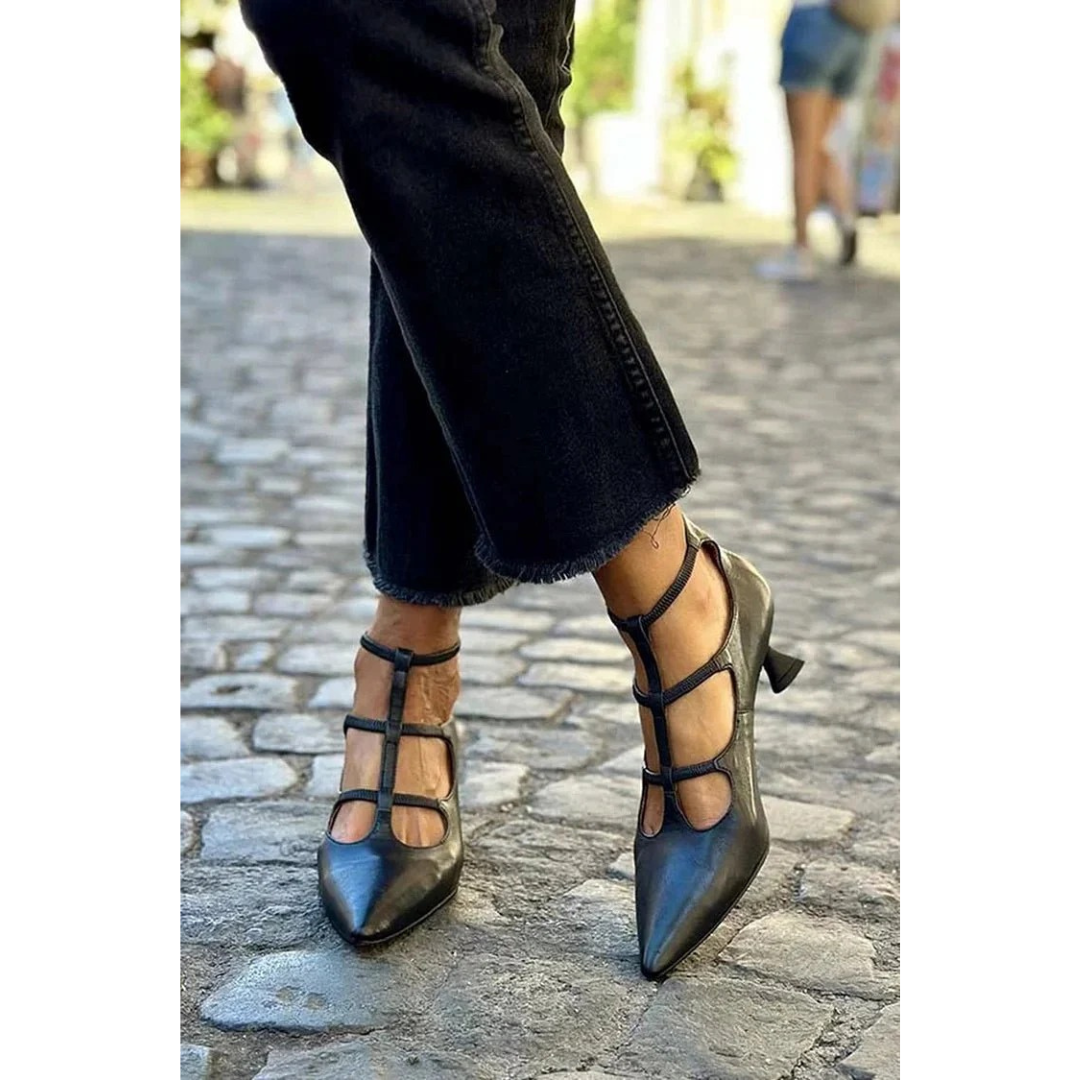 Katja | Schwarze Damen Sandalen mit Spitzer Spitze