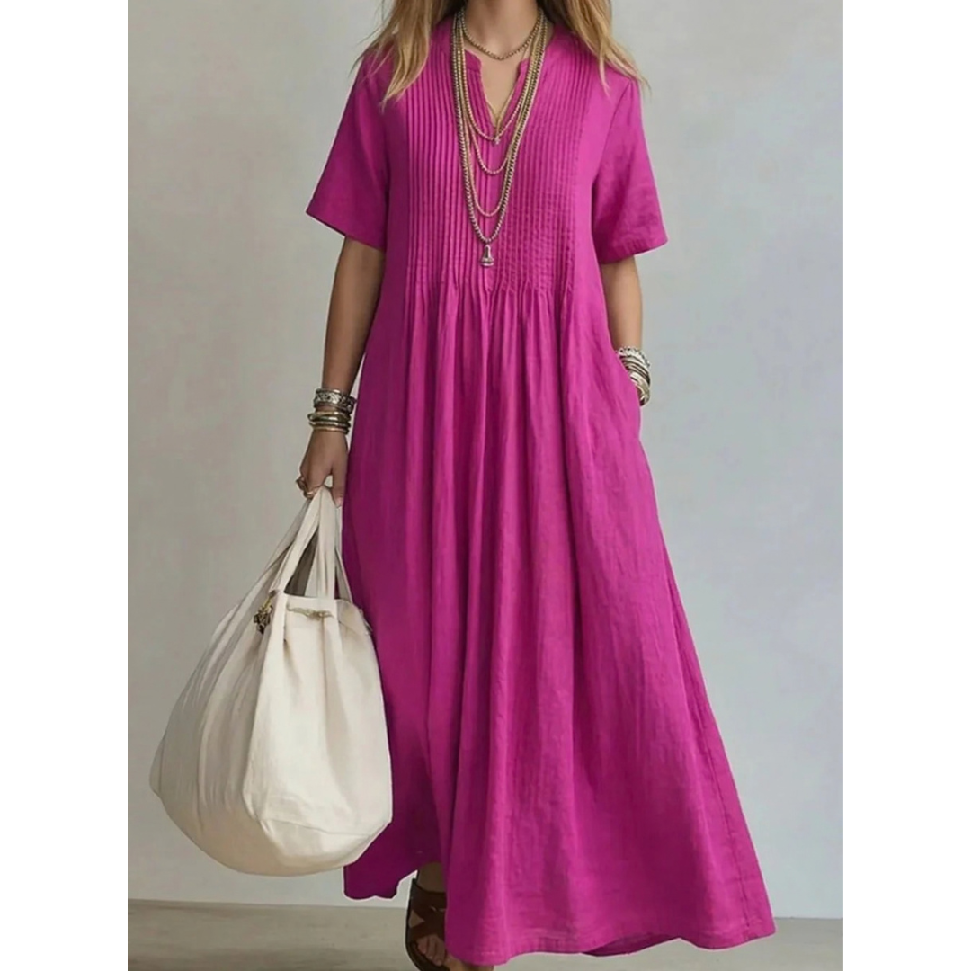 Katrin | Damen Maxikleid mit V Ausschnitt, Plissee und langem Schnitt