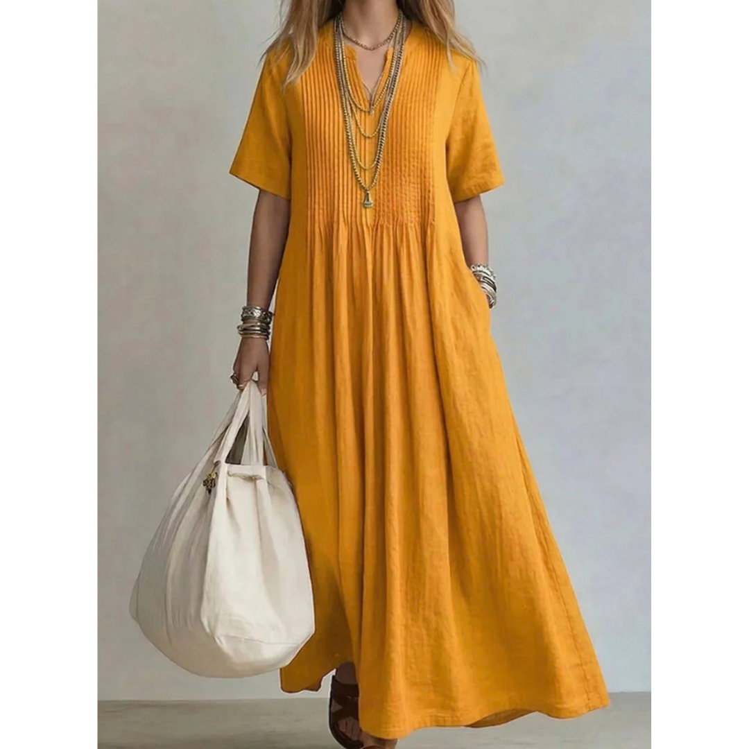 Katrin | Damen Maxikleid mit V Ausschnitt, Plissee und langem Schnitt