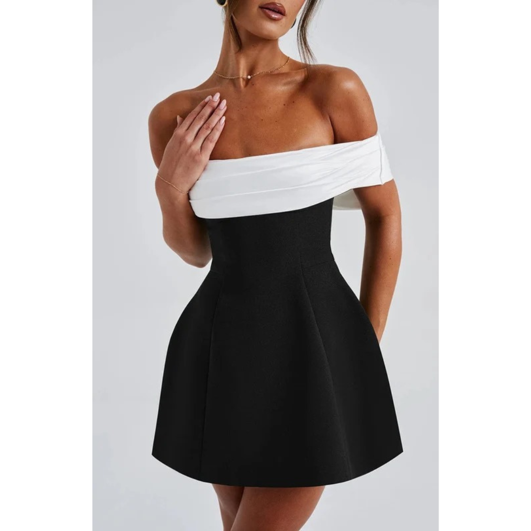 Katrin | Damen Schwarze Minikleid mit Blumenmuster
