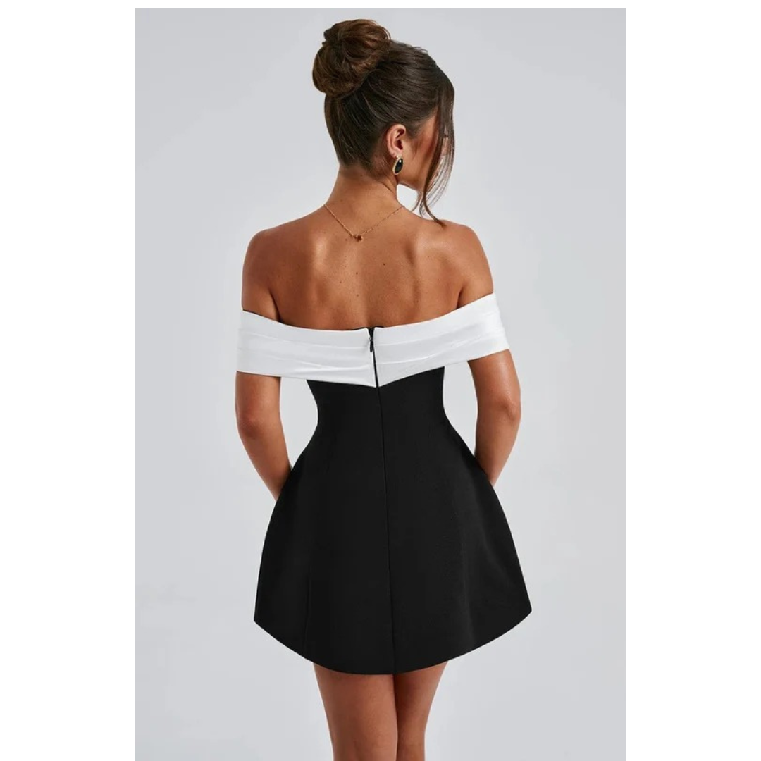 Katrin | Damen Schwarze Minikleid mit Blumenmuster