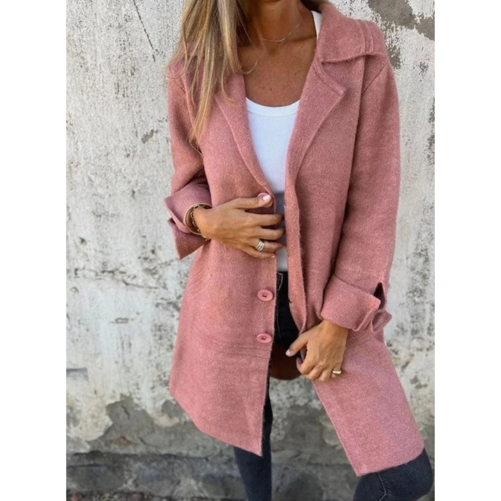 Kayla | Damen Lange Jacke mit Revers und Knöpfen