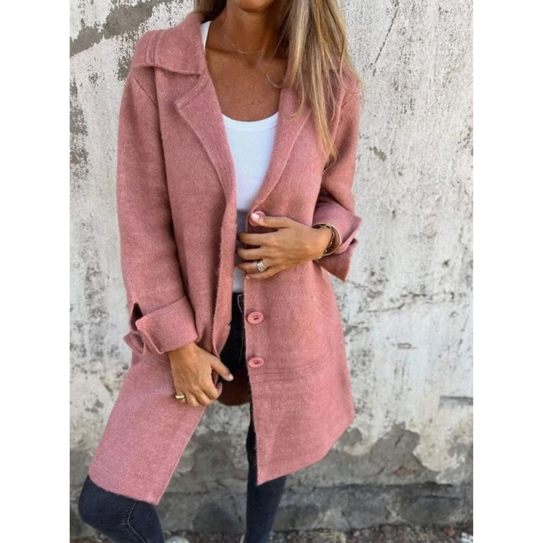 Kayla | Damen Lange Jacke mit Revers und Knöpfen