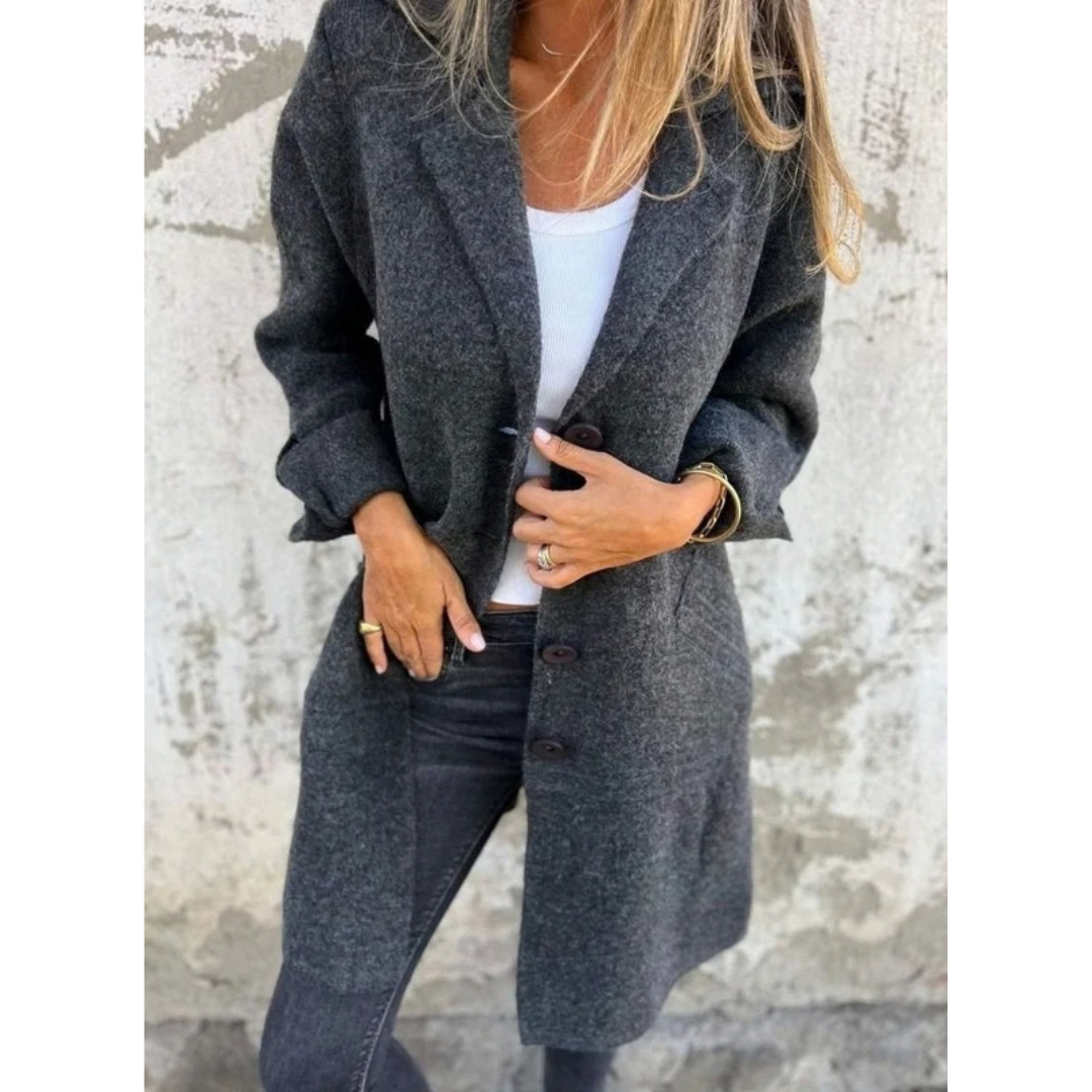 Kayla | Damen Lange Jacke mit Revers und Knöpfen