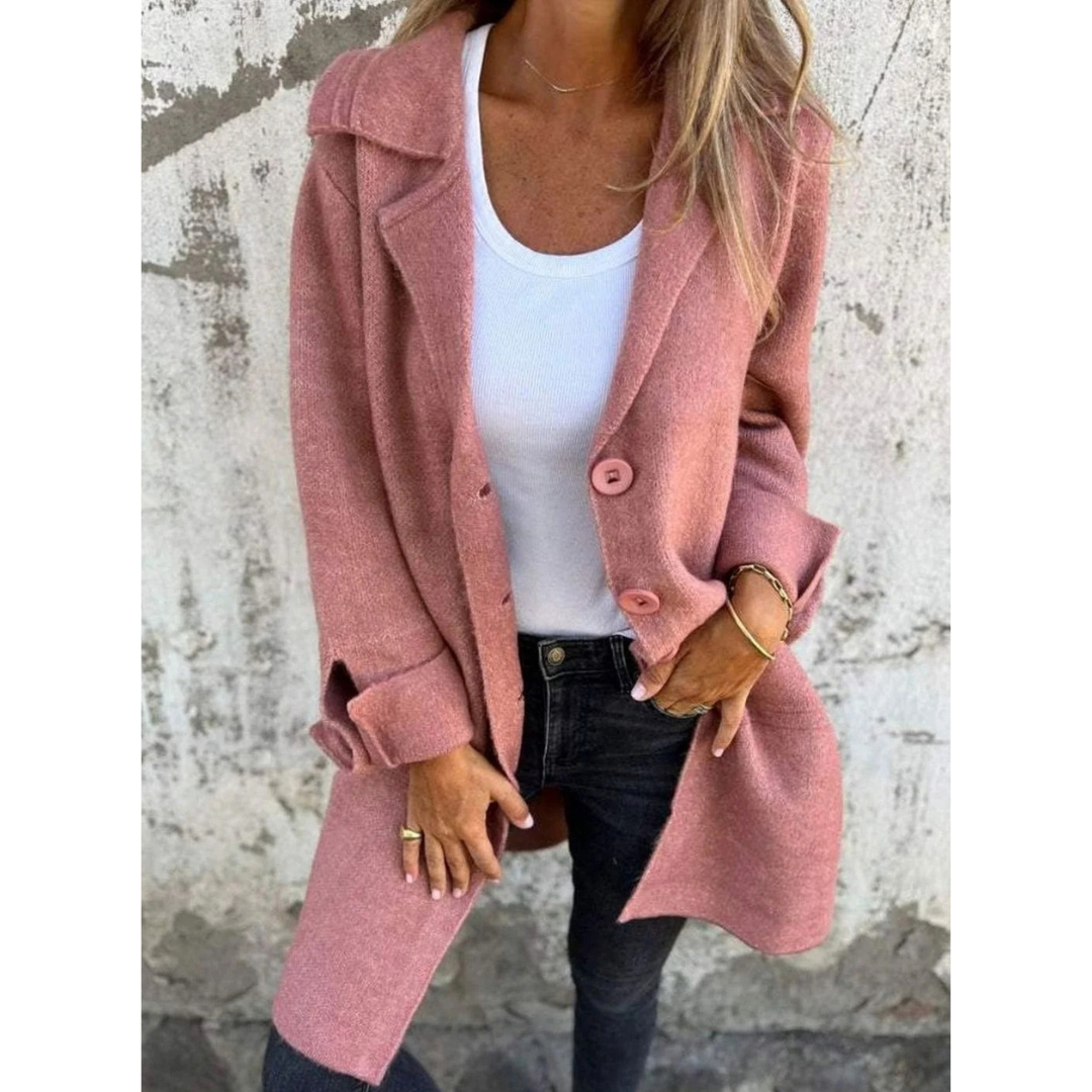 Kayla | Damen Lange Jacke mit Revers und Knöpfen