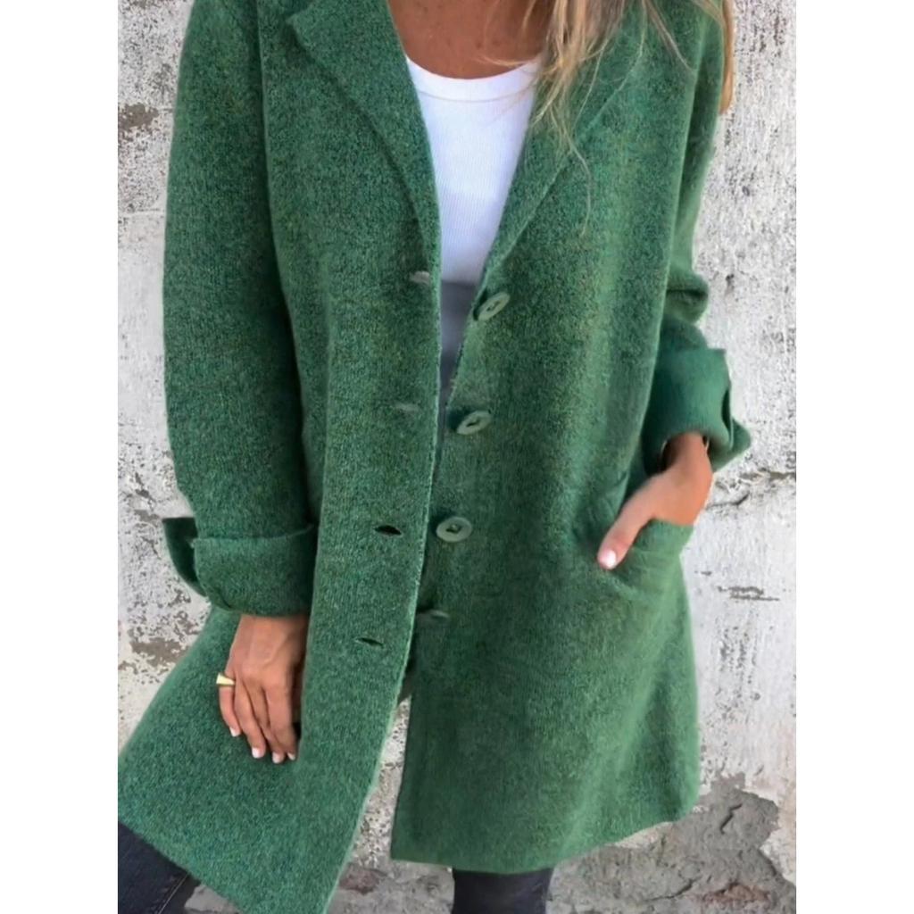 Kayla | Damen Lange Jacke mit Revers und Knöpfen