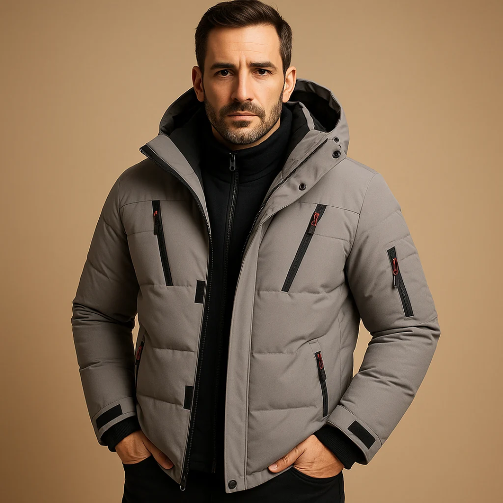 Keno | Herren Winterjacke mit Kapuze, Reißverschluss und Taschen
