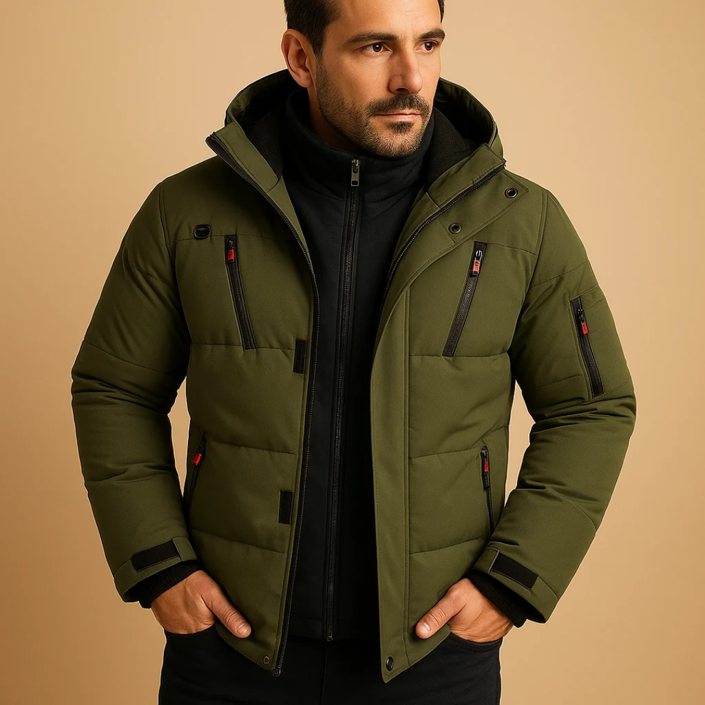 Keno | Herren Winterjacke mit Kapuze, Reißverschluss und Taschen