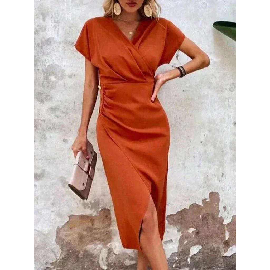 Kim | Damen Oranges Wickel V-Ausschnitt Hochzeit