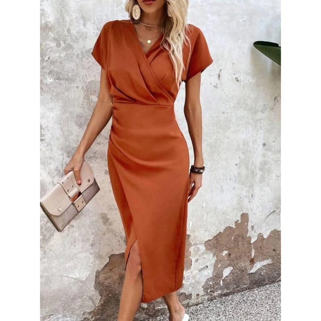Kim | Damen Oranges Wickel V-Ausschnitt Hochzeit