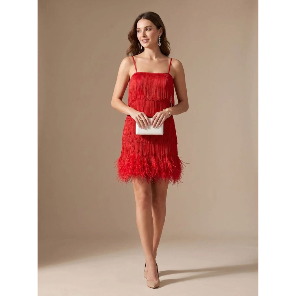Kira | Damen Minikleid mit Federn und Pailletten