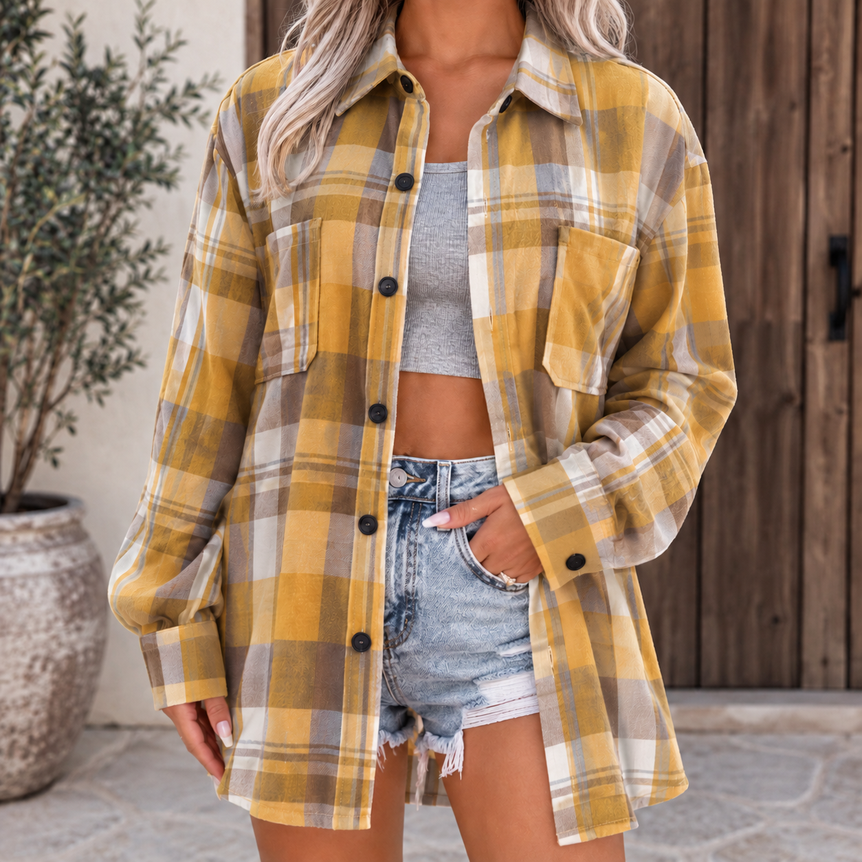 Kira | Damen Oversized Karierte Flanell Bluse