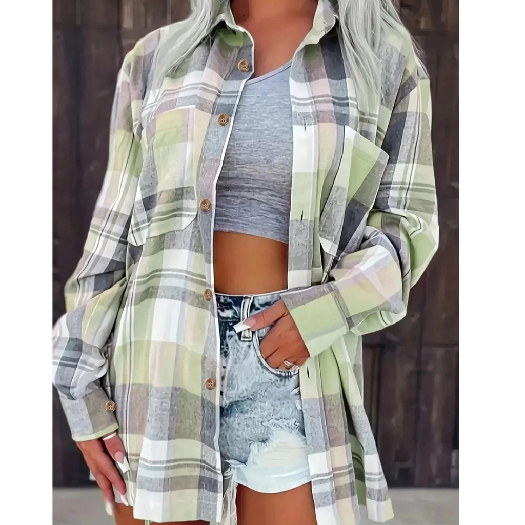Kira | Damen Oversized Karierte Flanell Bluse
