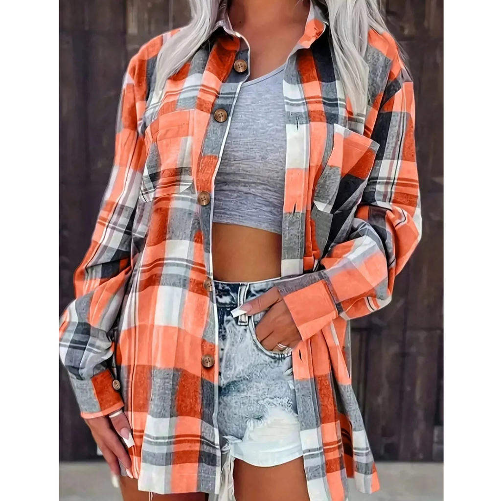 Kira | Damen Oversized Karierte Flanell Bluse