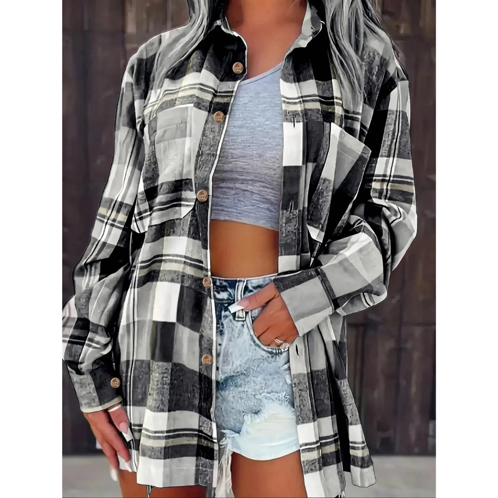 Kira | Damen Oversized Karierte Flanell Bluse