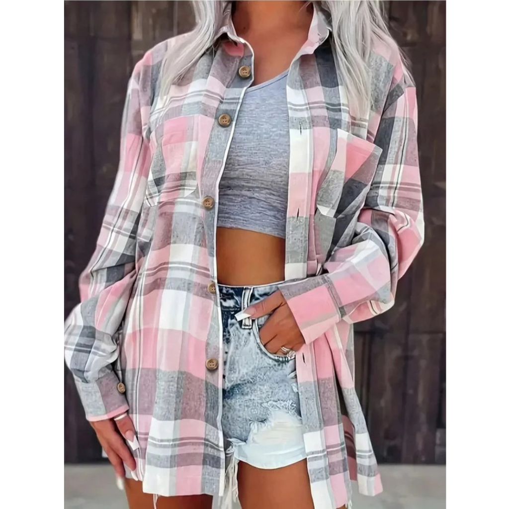 Kira | Damen Oversized Karierte Flanell Bluse