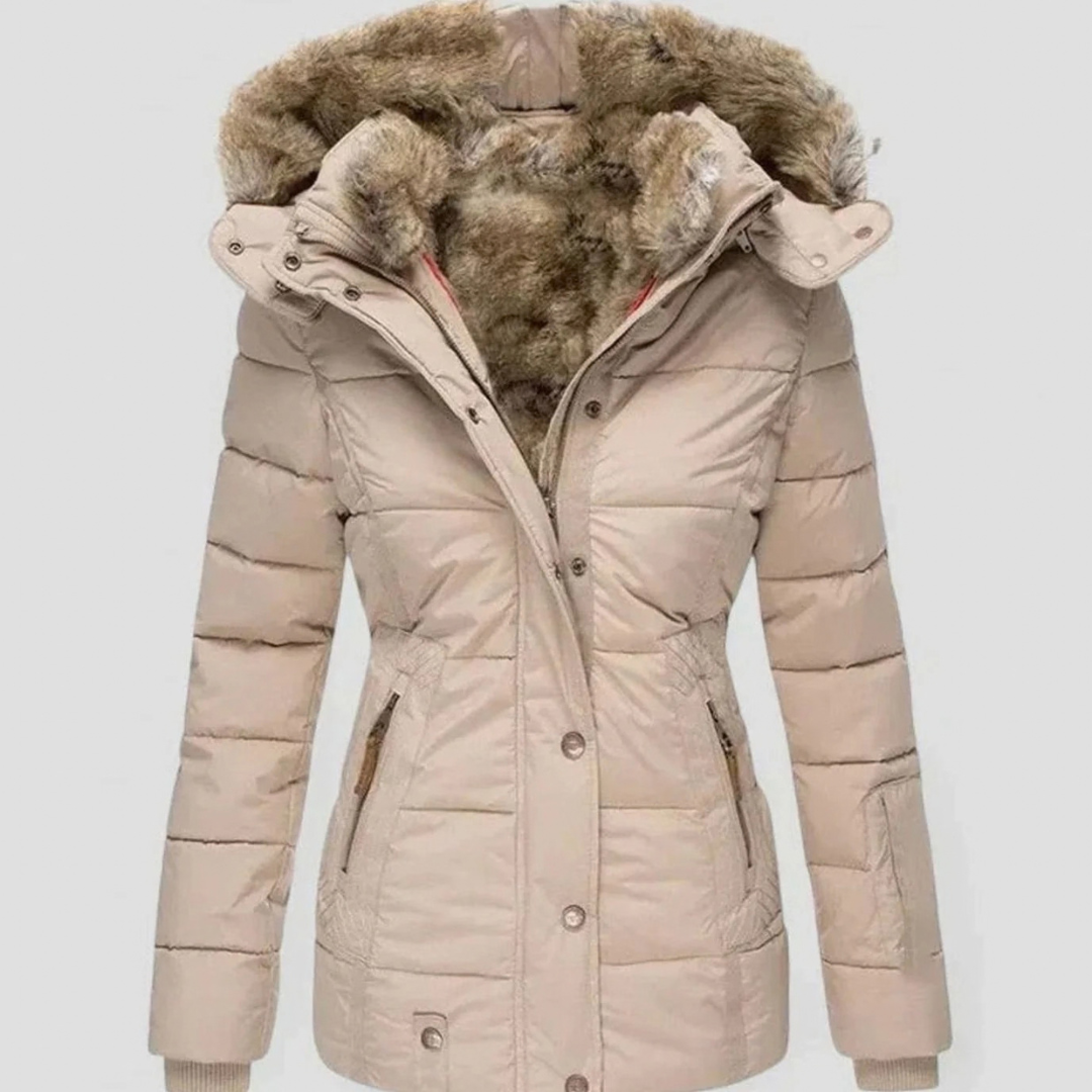 Kirsten | Damen Winterjacke mit Fell, Kapuze und Taille