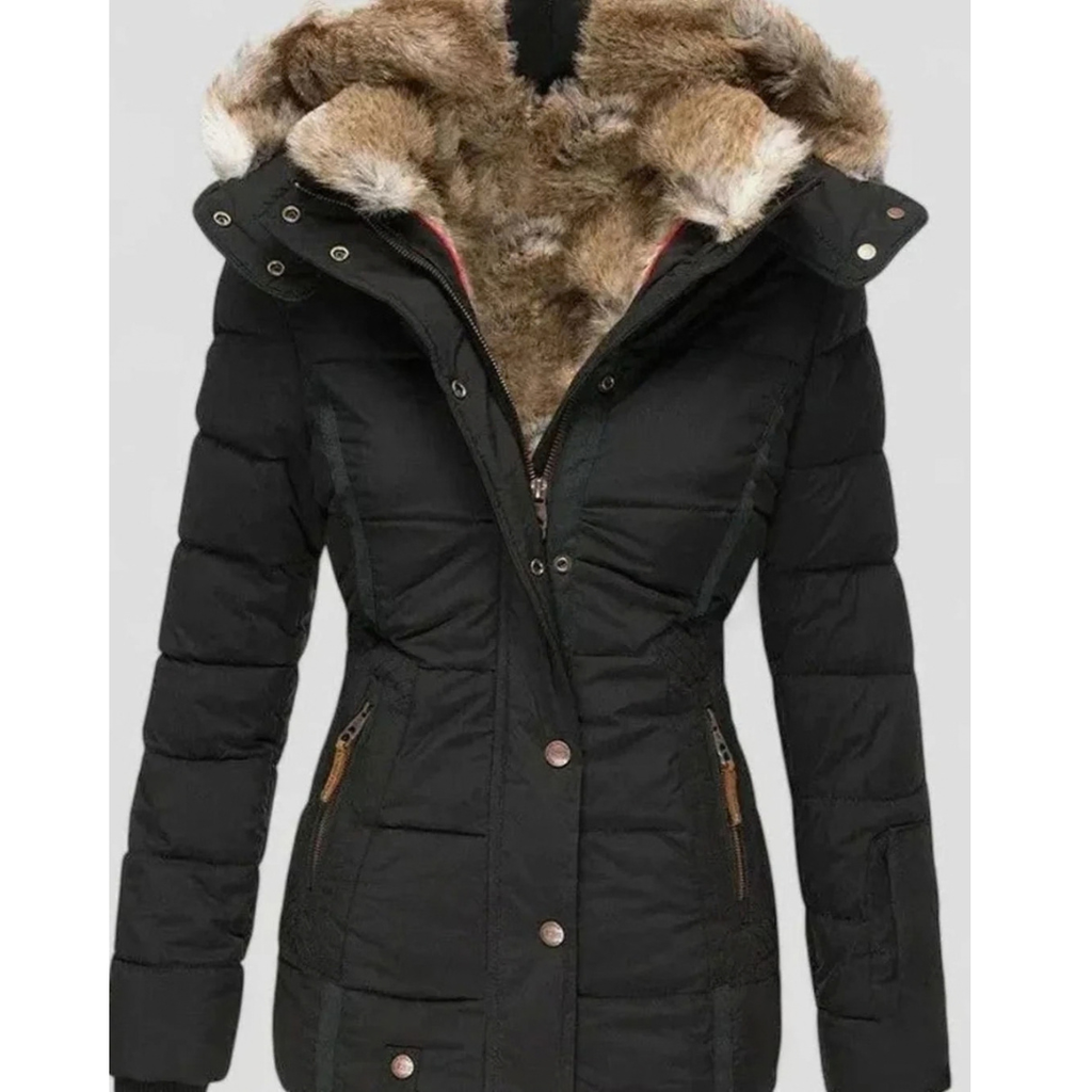 Kirsten | Damen Winterjacke mit Fell, Kapuze und Taille