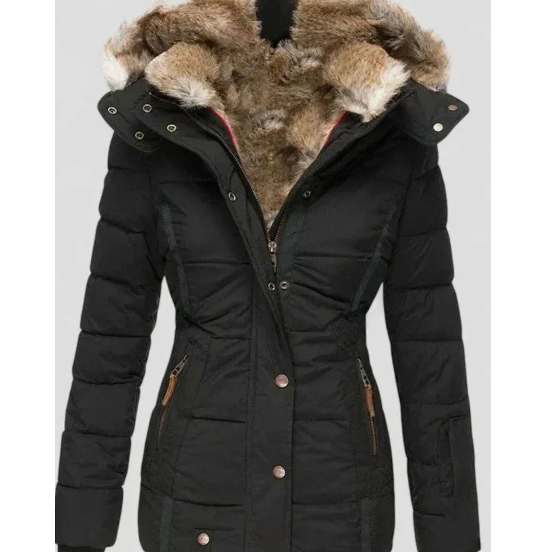 Kirsten | Damen Winterjacke mit Fell, Kapuze und Taille