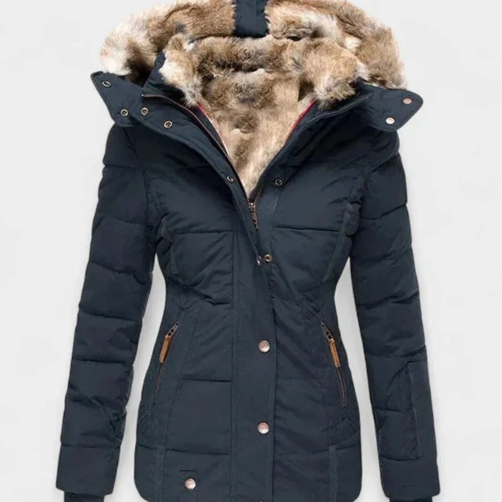 Kirsten | Damen Winterjacke mit Fell, Kapuze und Taille