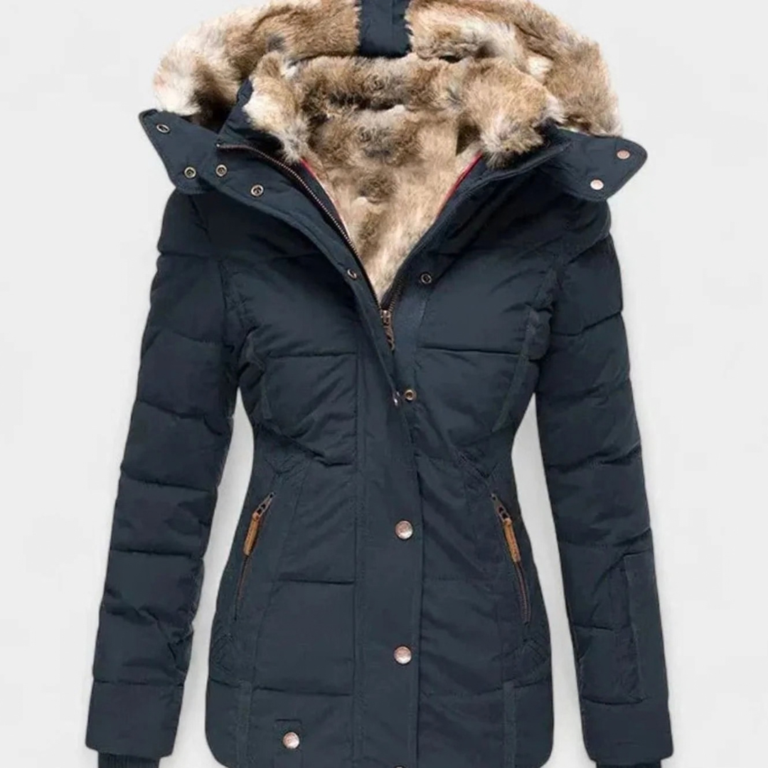 Kirsten | Damen Winterjacke mit Fell, Kapuze und Taille