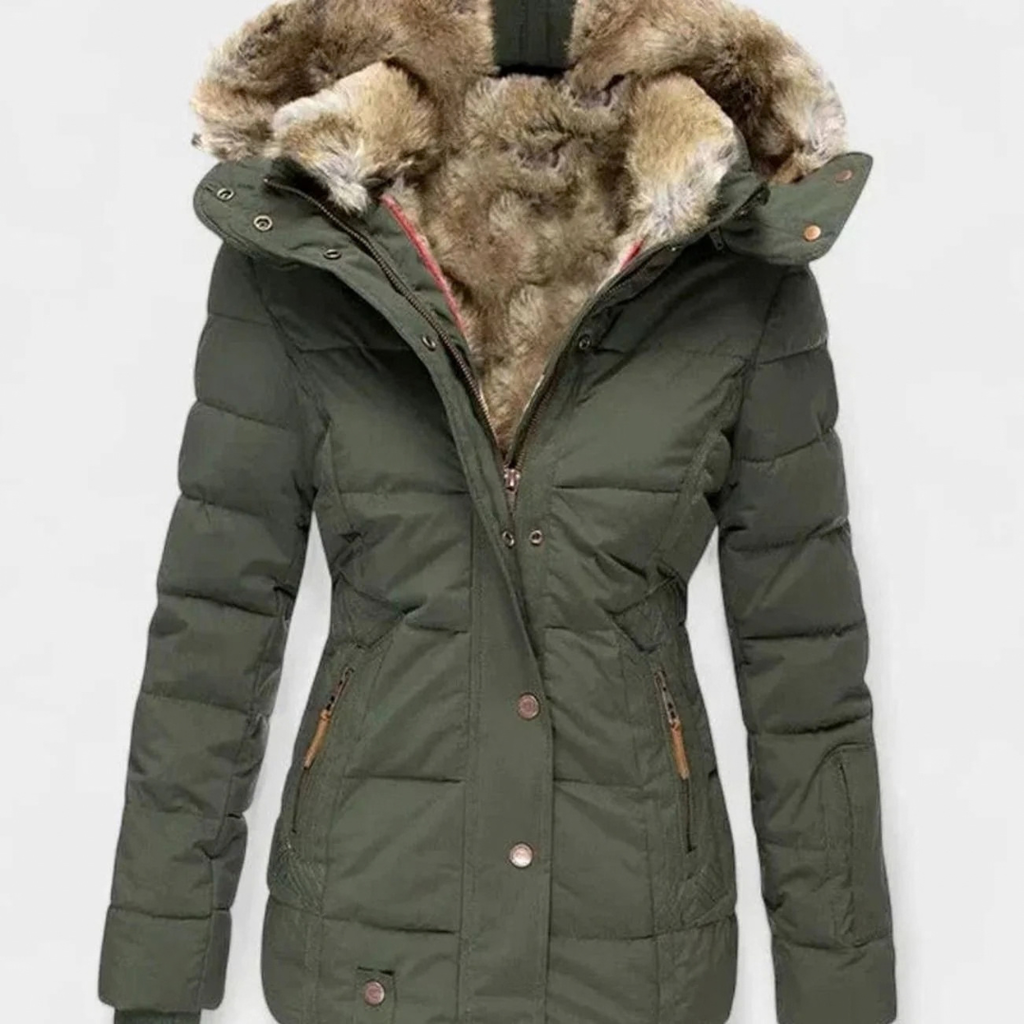 Kirsten | Damen Winterjacke mit Fell, Kapuze und Taille